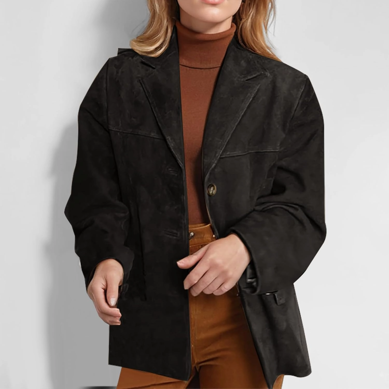 Fall Jackets for Women 2024 Trendy Suede Jacket Faux Leather Jacket Classic Lapel Blazers Aesthetic Oversized Blazer