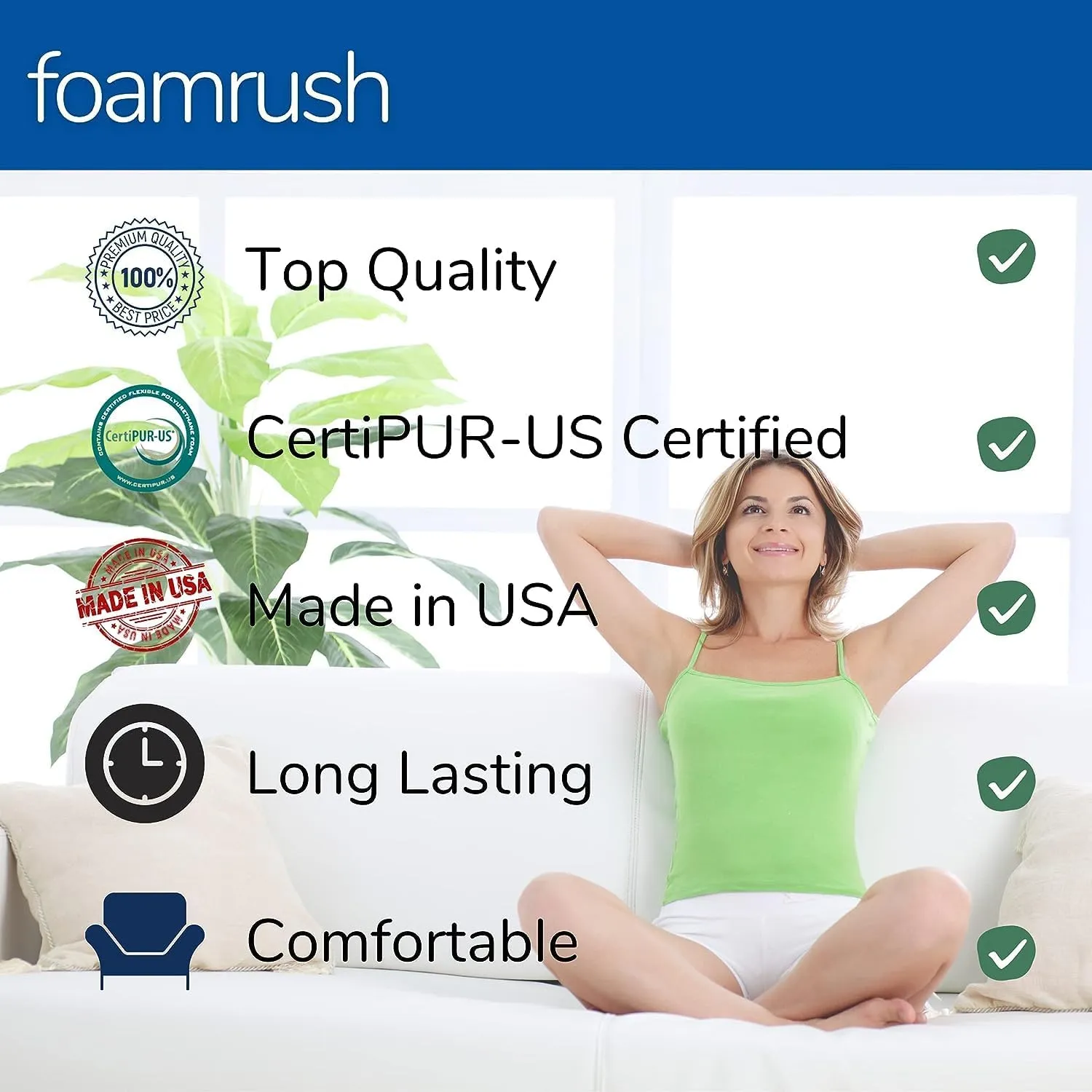 FoamRush 3" x 36" x 36" Premium Quality Upholstery Foam Cushion High Density (Chair Cushion Square Foam for Dinning Chairs, Wheelchair Seat Cushion Replacement) (3" x 36" x 36")