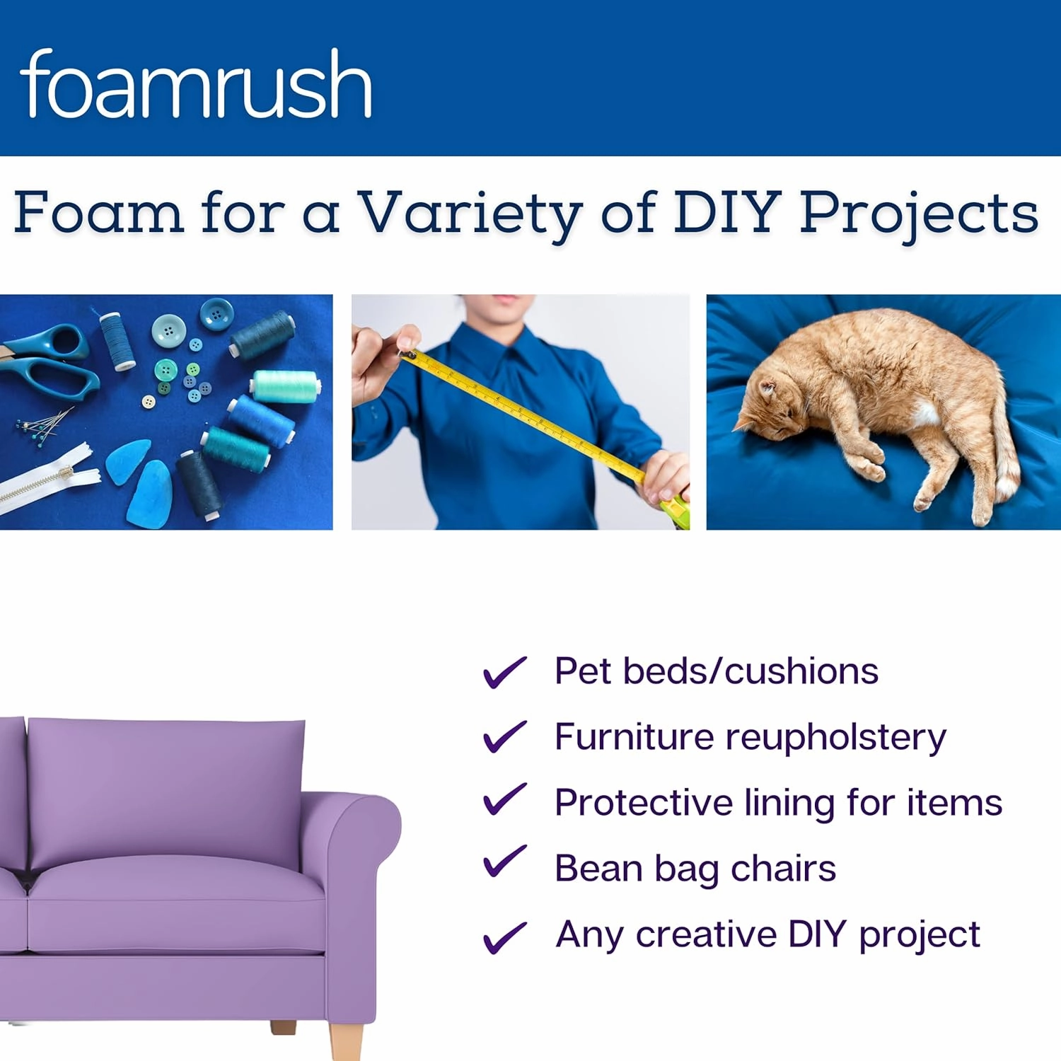 FoamRush 3" x 25" x 25" Upholstery Foam High Density Firm Soft Support (Chair Cushion Square Foam for Dining Chairs, Wheelchair Seat Cushion Replacement)