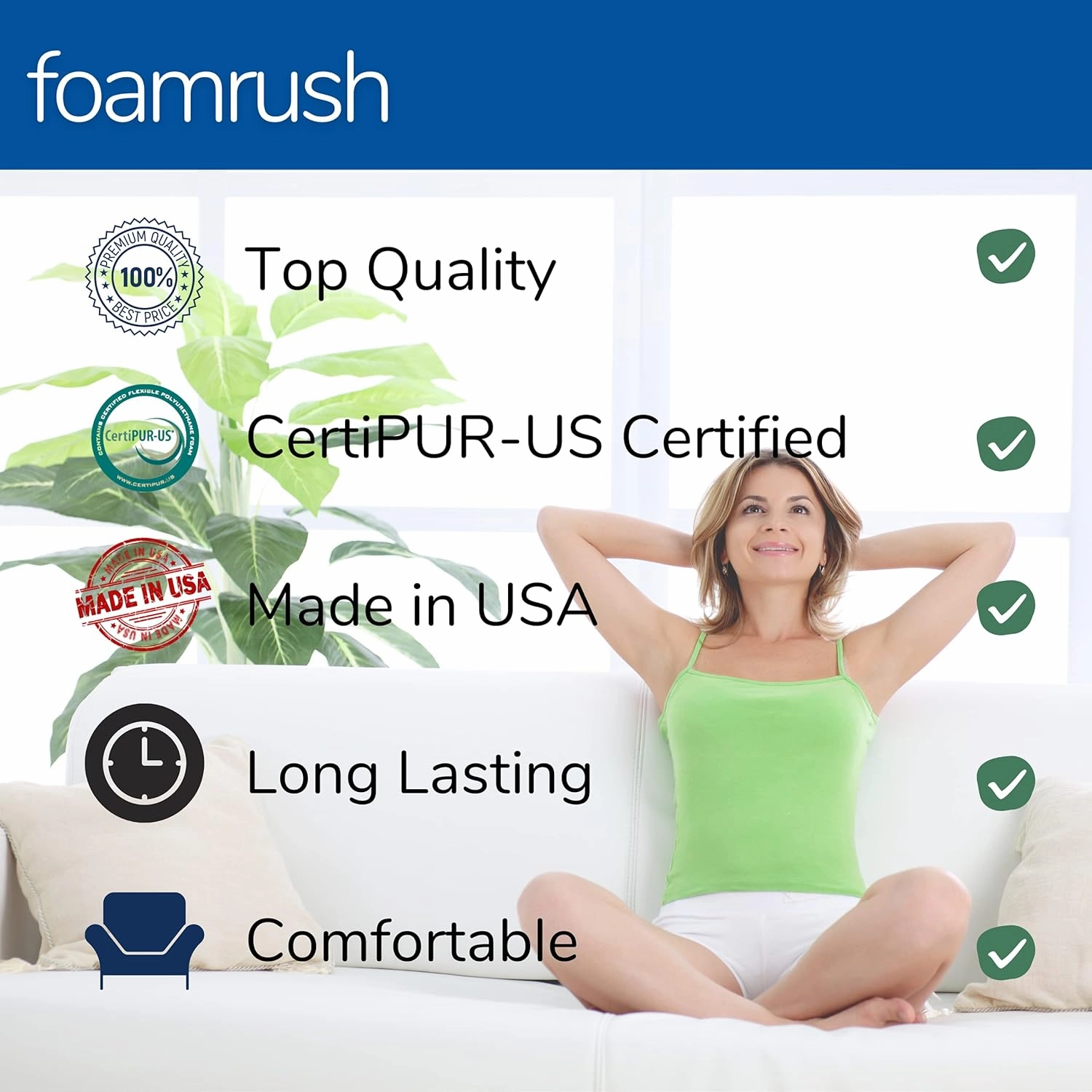 FoamRush 3" x 25" x 25" Upholstery Foam High Density Firm Soft Support (Chair Cushion Square Foam for Dining Chairs, Wheelchair Seat Cushion Replacement)