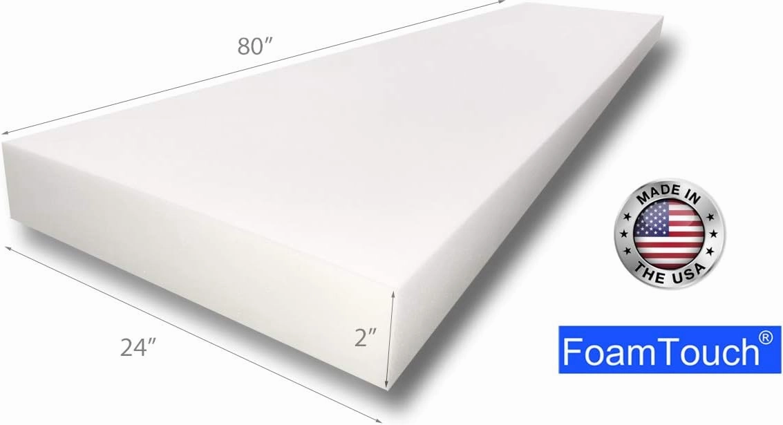 FoamTouch High Density 2x24x80 Upholstery Foam, White, Made in USA