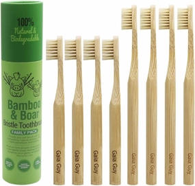 Gaia Guy Natural Bristle Bamboo Toothbrush Family Pack (NO Nylon - Boar Hair ONLY) - Totally Compostable & Biodegradable Boar Bristle and Bamboo Toothbrushes - Zero Waste - 4 Kids and 4 Adults