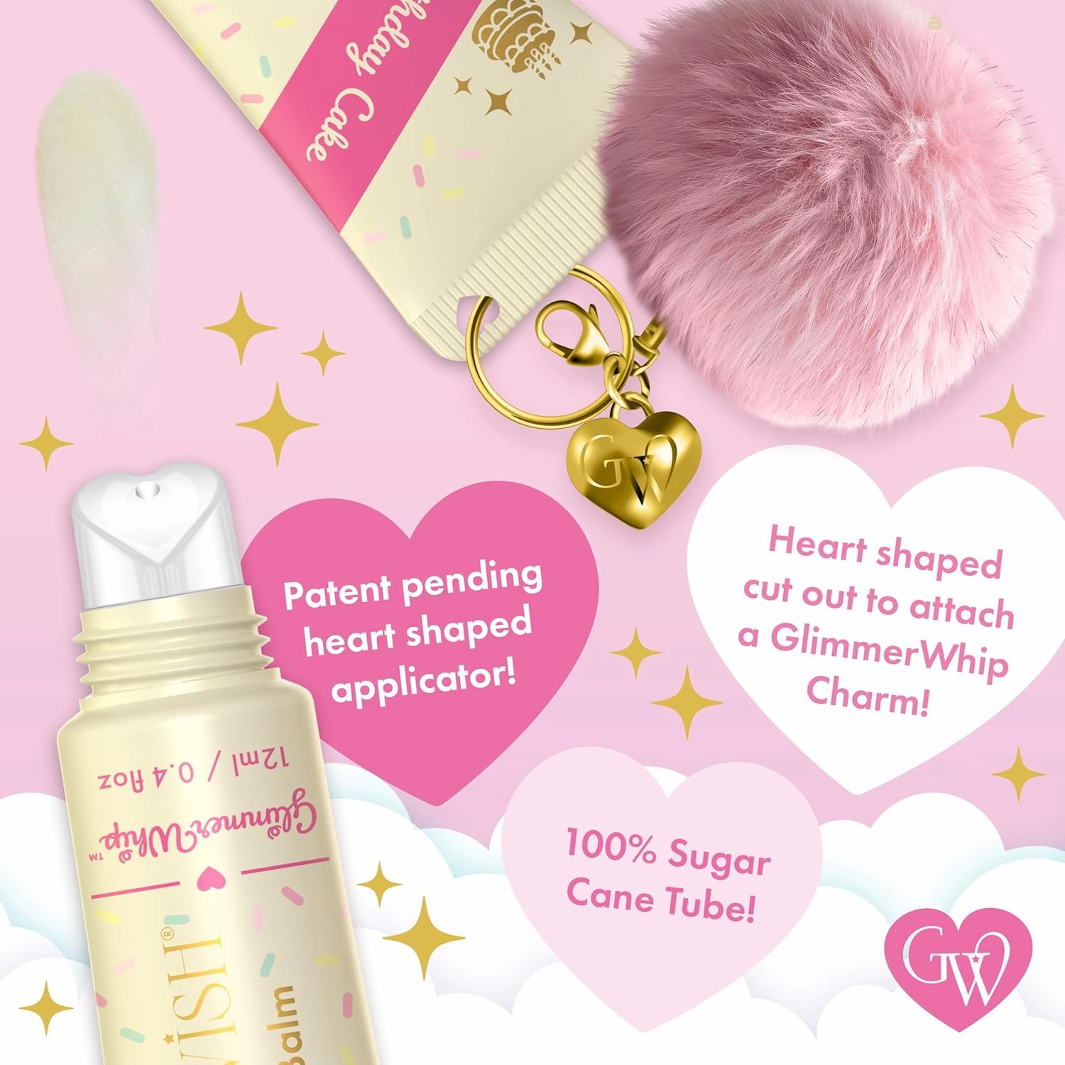 Glimmer Whip Hydrating Lip Balm – Moisturizing Care with Organic Castor Oil, Jojoba Oil, Shea Butter, Cocoa Butter – Nourishing Treatment, Lip Products, Vegan and Non-toxic (Birthday Cake)
