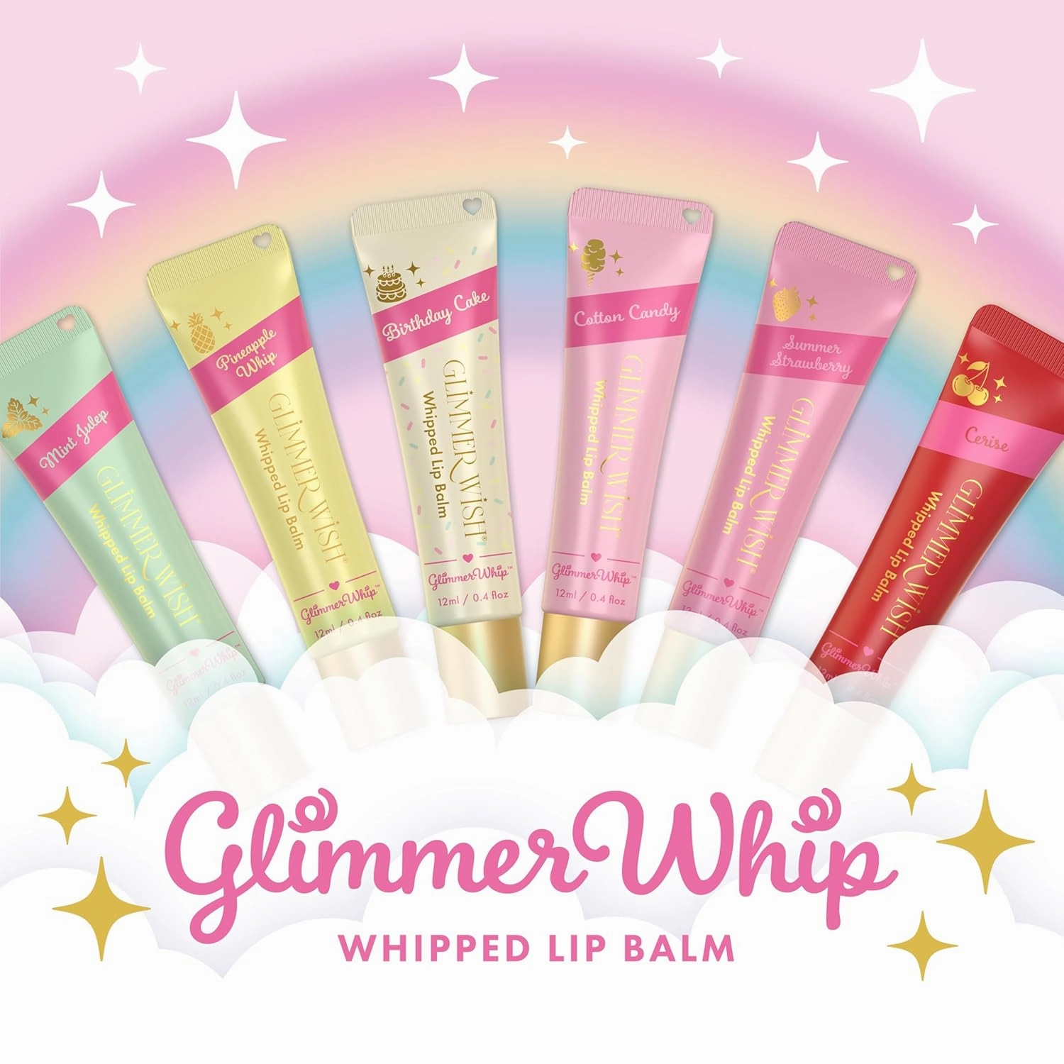 Glimmer Whip Hydrating Lip Balm – Moisturizing Care with Organic Castor Oil, Jojoba Oil, Shea Butter, Cocoa Butter – Nourishing Treatment, Lip Products, Vegan and Non-toxic (Cerise)