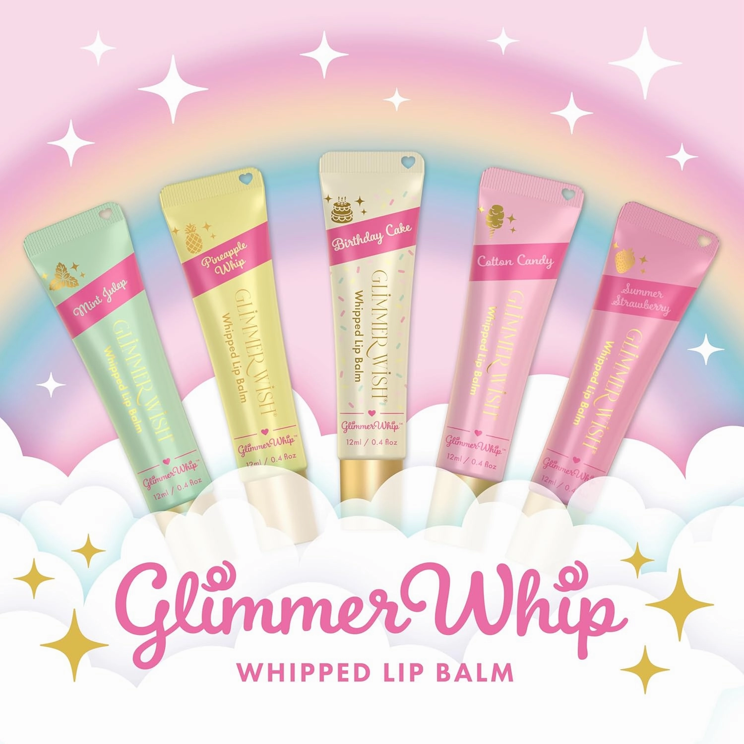 Glimmer Whip Hydrating Lip Balm – Moisturizing Care with Organic Castor Oil, Jojoba Oil, Shea Butter, Cocoa Butter – Nourishing Treatment, Lip Products, Vegan and Non-toxic (Cotton Candy)
