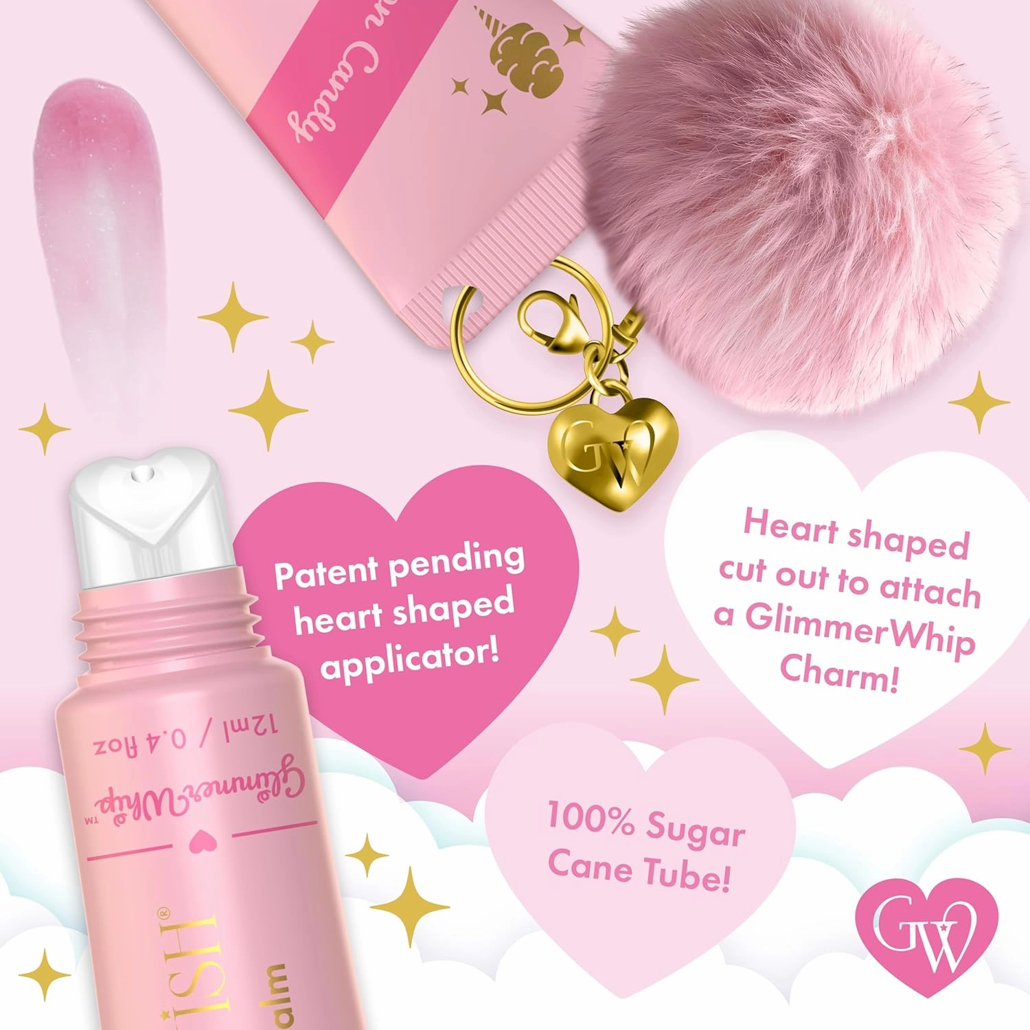 Glimmer Whip Hydrating Lip Balm – Moisturizing Care with Organic Castor Oil, Jojoba Oil, Shea Butter, Cocoa Butter – Nourishing Treatment, Lip Products, Vegan and Non-toxic (Cotton Candy)