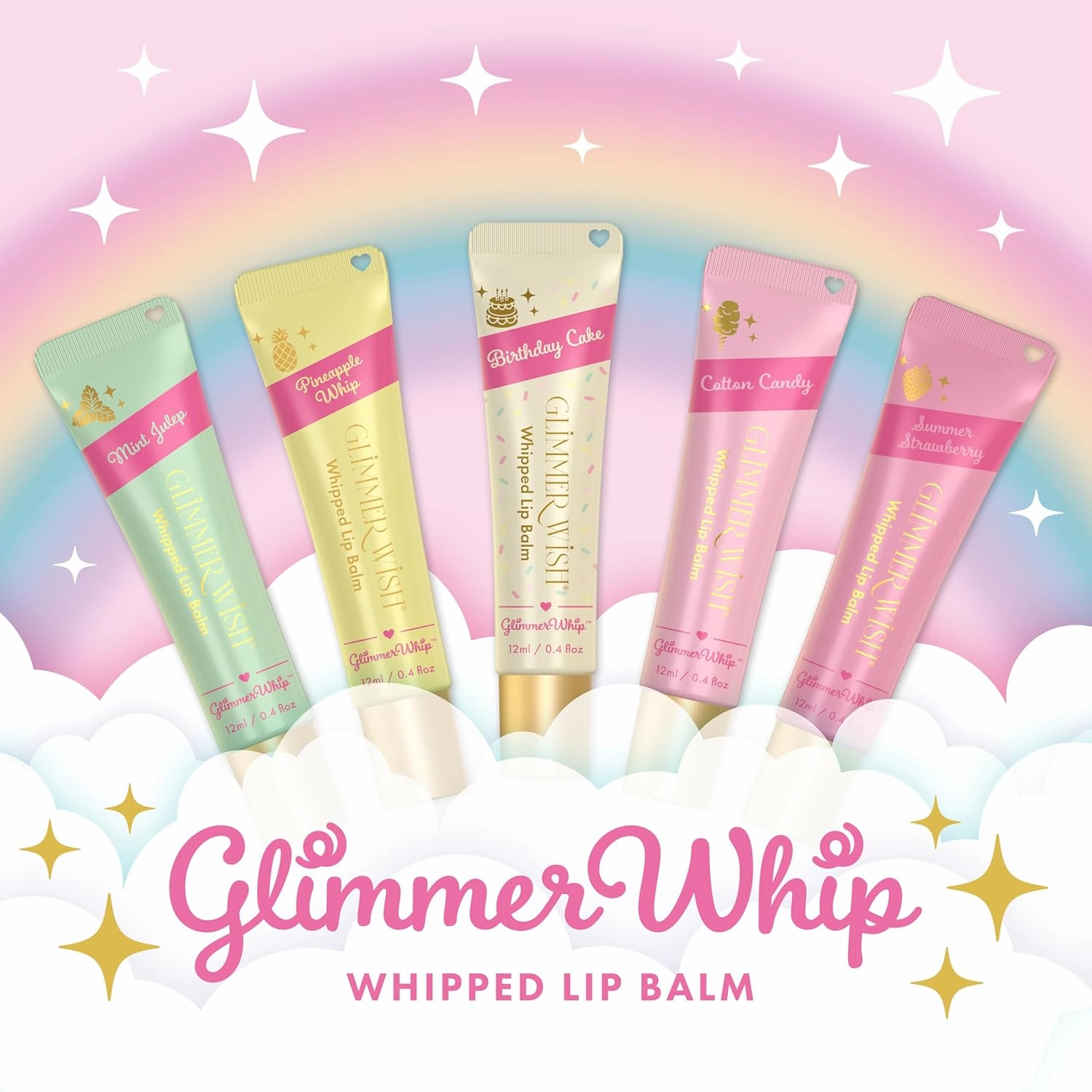 Glimmer Whip Hydrating Lip Balm – Moisturizing Care with Organic Castor Oil, Jojoba Oil, Shea Butter, Cocoa Butter – Nourishing Treatment, Lip Products, Vegan and Non-toxic (Mint Julep)