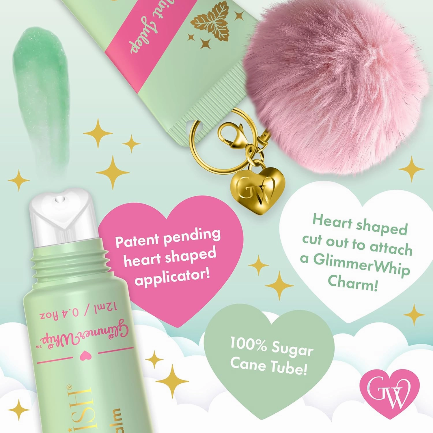 Glimmer Whip Hydrating Lip Balm – Moisturizing Care with Organic Castor Oil, Jojoba Oil, Shea Butter, Cocoa Butter – Nourishing Treatment, Lip Products, Vegan and Non-toxic (Mint Julep)