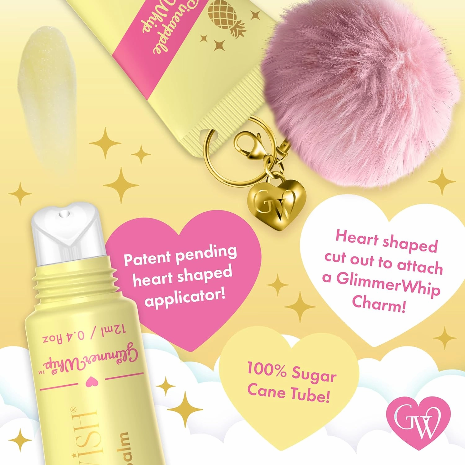 Glimmer Whip Hydrating Lip Balm – Moisturizing Care with Organic Castor Oil, Jojoba Oil, Shea Butter, Cocoa Butter – Nourishing Treatment, Lip Products, Vegan and Non-toxic (Pineapple Whip)
