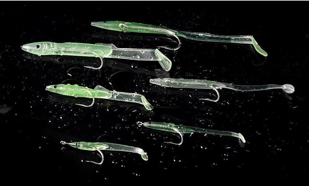Glow Fishing Lures Kit Luminous Wag-Tail Crank Minnow Pencil for Night Fishing Glow in The Dark with Strong Hook Fishing Lures Bait Lure Luminous Soft Bait Kit Accessory