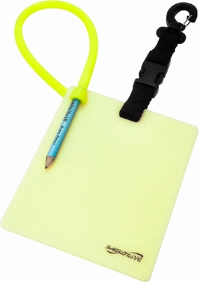 Glow-in-The-Dark Dive Slate with Pencil and Clip - 5" x 6" - Diving Writing Board, Scuba Notepad, Underwater Notepad