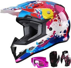 GLX GX623 Youth ATV/Dirt Bike Helmet Combo - Graffiti, Medium - DOT