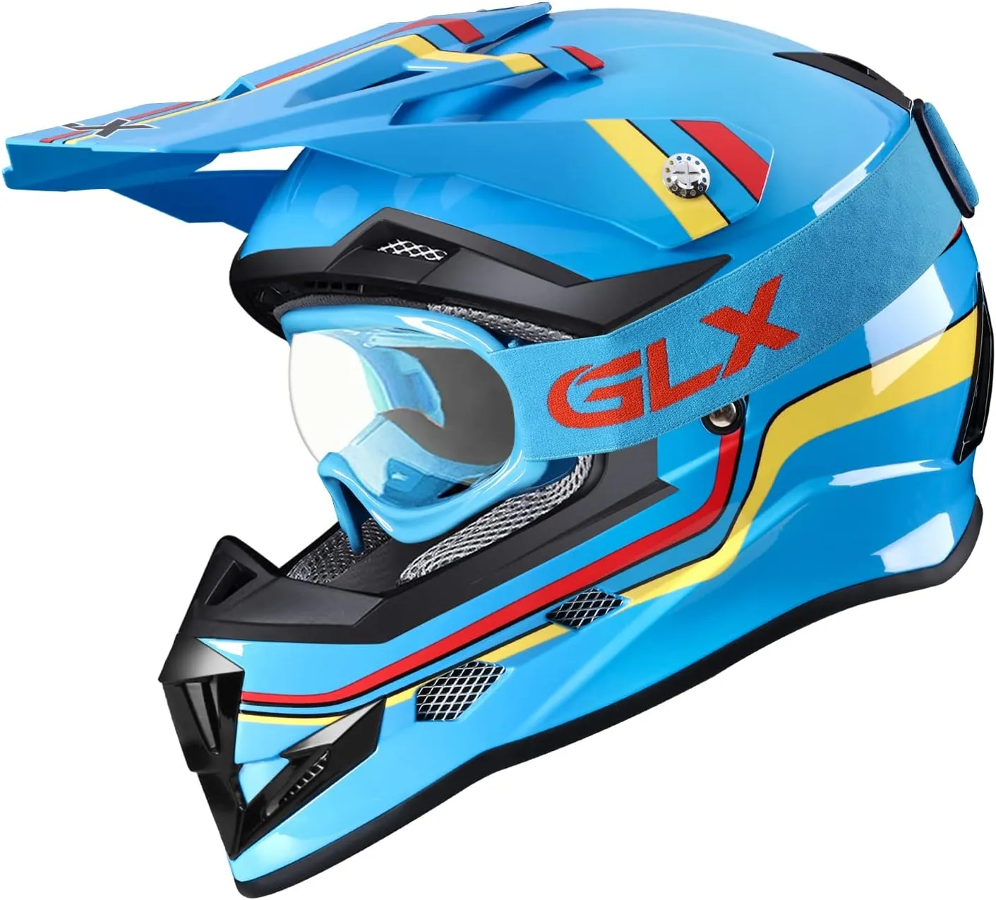 GLX GX623 Youth ATV/Dirt Bike Helmet Combo - Retro Blue, Medium - DOT