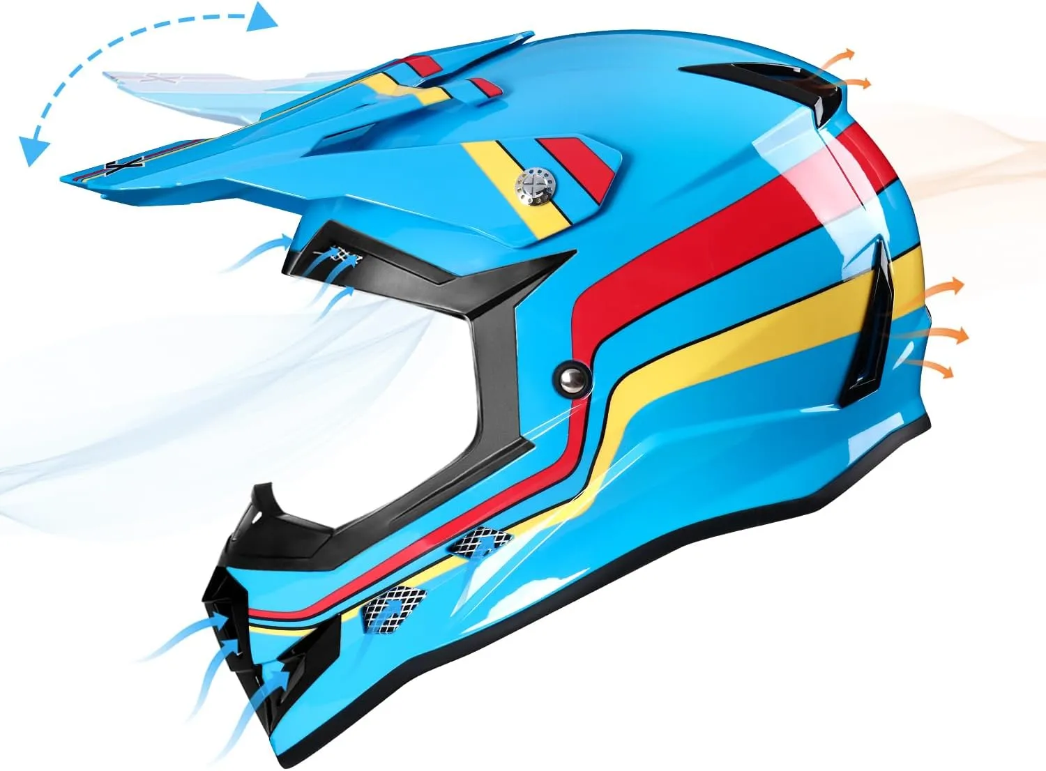 GLX GX623 Youth ATV/Dirt Bike Helmet Combo - Retro Blue, Medium - DOT