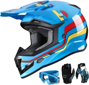GLX GX623 Youth ATV/Dirt Bike Helmet Combo - Retro Blue, Medium - DOT