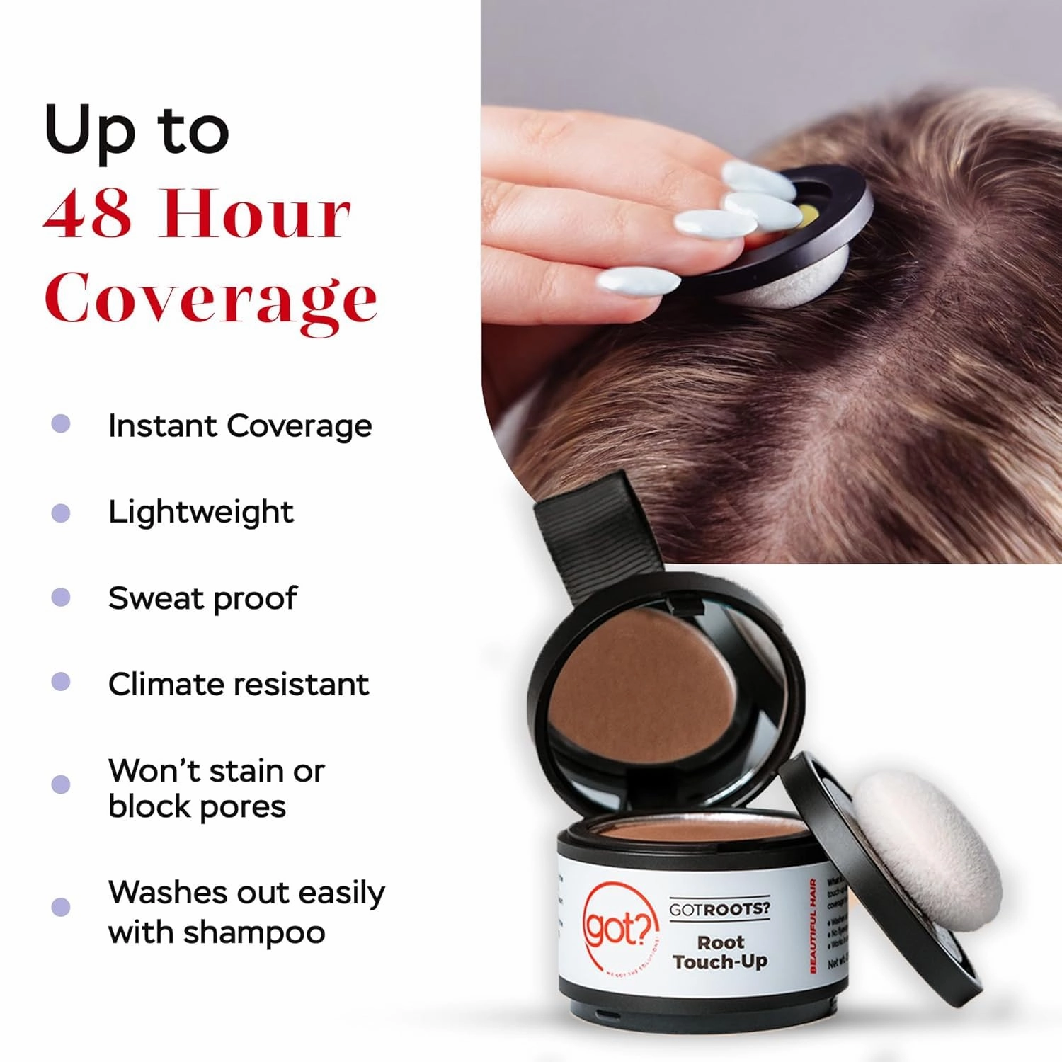 Got? Roots - Root Touch Up Hair Color, Brow, Beard, Hairline & Bald Spot Concealing Powder - Gray Root Coverage for Women & Men - 0.14 OZ Tub (Medium Brown, Pack of 2)