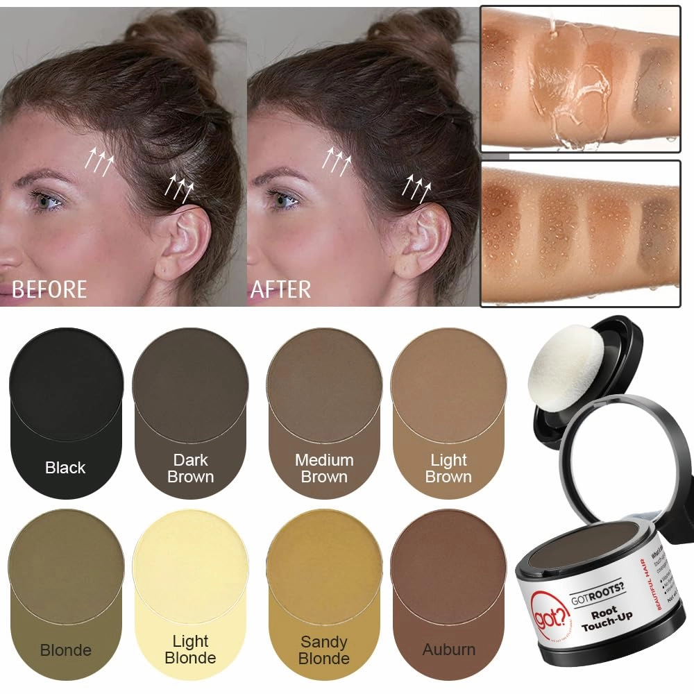 Got? Roots - Root Touch Up Hair Color, Brow, Beard, Hairline & Bald Spot Concealing Powder - Gray Root Coverage for Women & Men - 0.14 OZ Tub (Medium Brown, Pack of 2)
