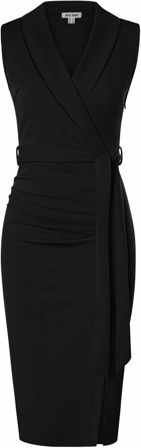 GRACE KARIN Women's Wear to Work Sleeveless Ruched Bodycon Office Pencil Midi Dresses with Belt