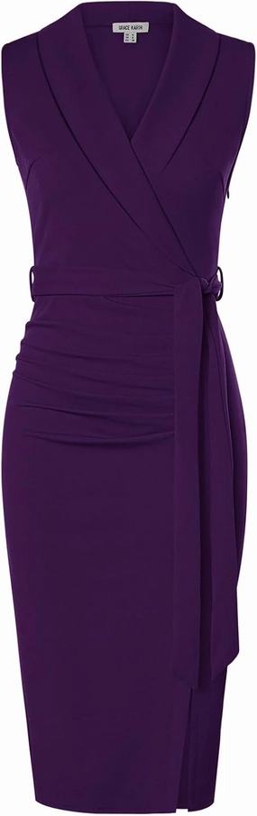 GRACE KARIN Women's Wear to Work Sleeveless Ruched Bodycon Office Pencil Midi Dresses with Belt