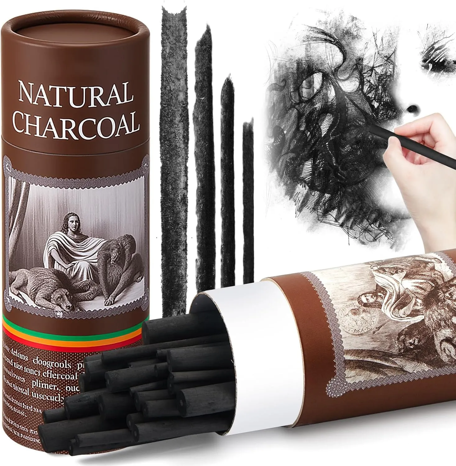 Gueevin 100 Pcs Willow Charcoal Sticks, Soft Black Drawing Charcoal for Sketching and Drawing Art Sketch Artists Supplies, 5.7 Inch in Length, 2-4, 4-5, 5-7 mm