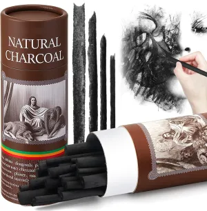 Gueevin 100 Pcs Willow Charcoal Sticks, Soft Black Drawing Charcoal for Sketching and Drawing Art Sketch Artists Supplies, 5.7 Inch in Length, 2-4, 4-5, 5-7 mm