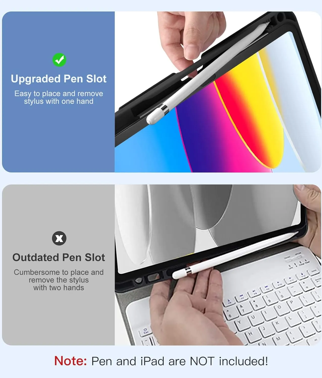 Hamile for iPad 11th 10th Generation Case with Keyboard - 7 Colors Backlit Wireless Detachable Folio Keyboard Cover with Pencil Holder for iPad 11-inch A16 2025 10th Gen 10.9 Inch 2022 (Black)