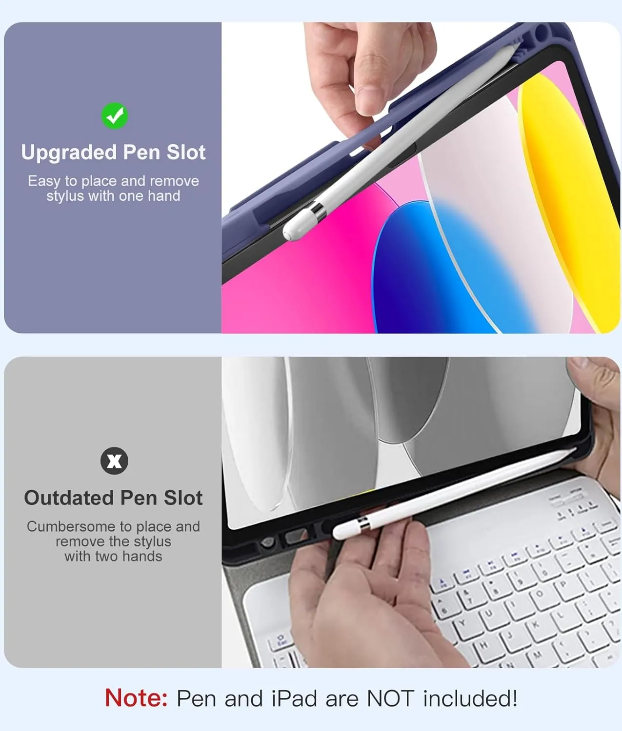 Hamile for iPad 11th 10th Generation Case with Keyboard - 7 Colors Backlit Wireless Detachable Folio Keyboard Cover with Pencil Holder for iPad 11-inch A16 2025 10th Gen 10.9 Inch 2022 (Blue Gray)