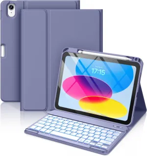Hamile for iPad 11th 10th Generation Case with Keyboard - 7 Colors Backlit Wireless Detachable Folio Keyboard Cover with Pencil Holder for iPad 11-inch A16 2025 10th Gen 10.9 Inch 2022 (Blue Gray)