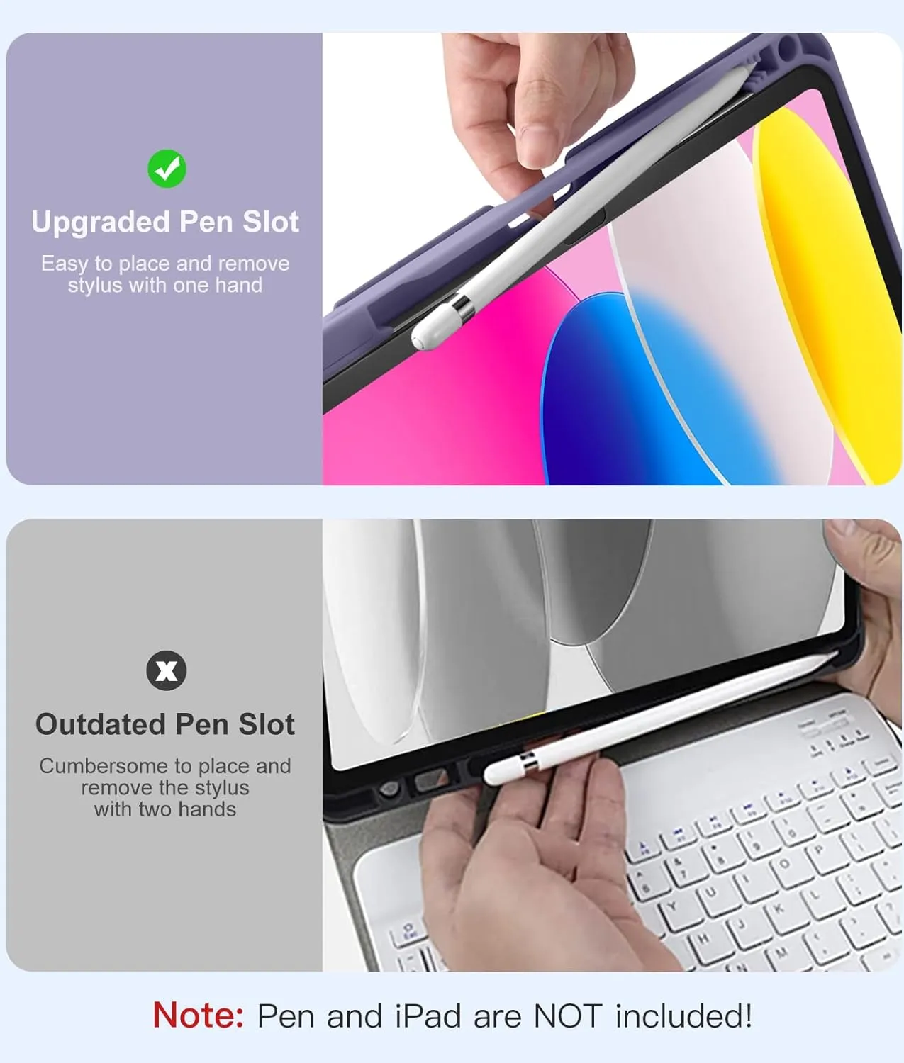 Hamile for iPad 11th 10th Generation Case with Keyboard - 7 Colors Backlit Wireless Detachable Folio Keyboard Cover with Pencil Holder for iPad 11-inch A16 2025 10th Gen 10.9 Inch 2022 (Lavender)