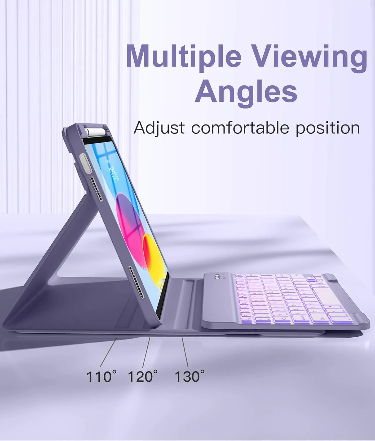Hamile for iPad 11th 10th Generation Case with Keyboard - 7 Colors Backlit Wireless Detachable Folio Keyboard Cover with Pencil Holder for iPad 11-inch A16 2025 10th Gen 10.9 Inch 2022 (Lavender)