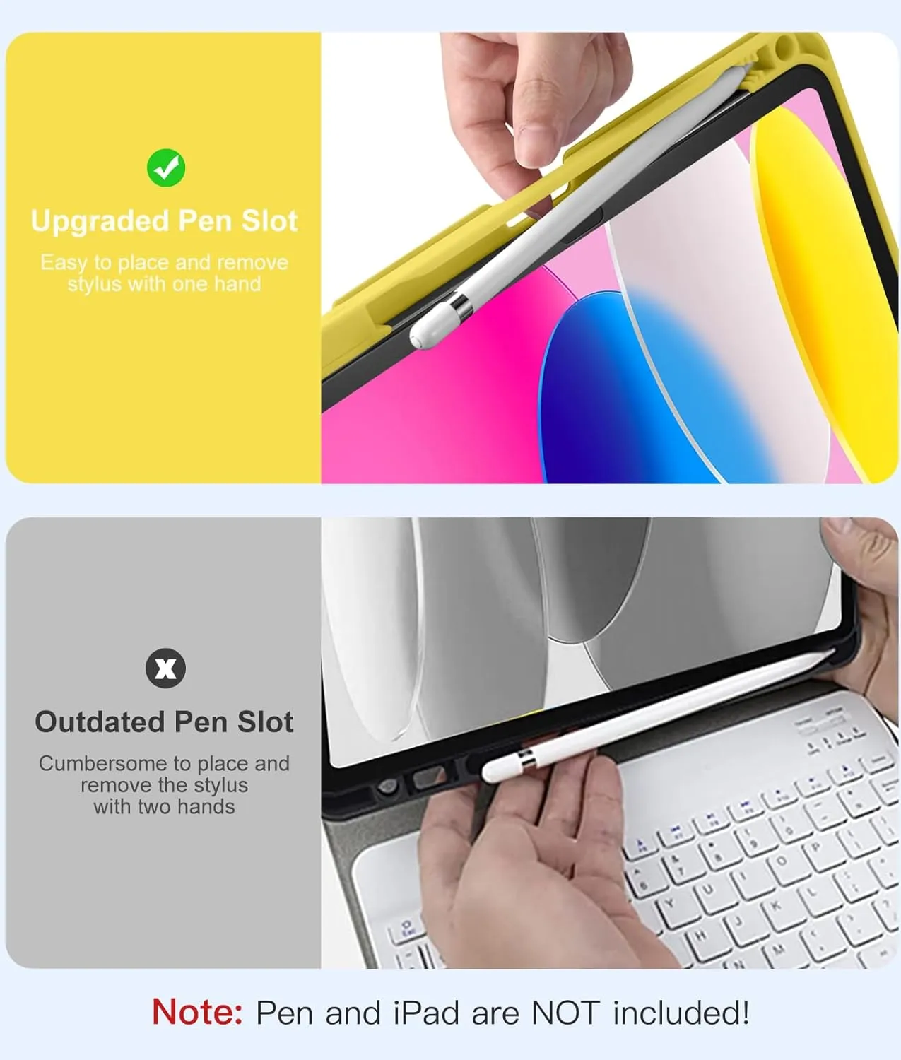 Hamile for iPad 11th 10th Generation Case with Keyboard - 7 Colors Backlit Wireless Detachable Folio Keyboard Cover with Pencil Holder for iPad 11-inch A16 2025 10th Gen 10.9 Inch 2022 (Yellow)