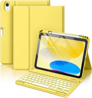 Hamile for iPad 11th 10th Generation Case with Keyboard - 7 Colors Backlit Wireless Detachable Folio Keyboard Cover with Pencil Holder for iPad 11-inch A16 2025 10th Gen 10.9 Inch 2022 (Yellow)
