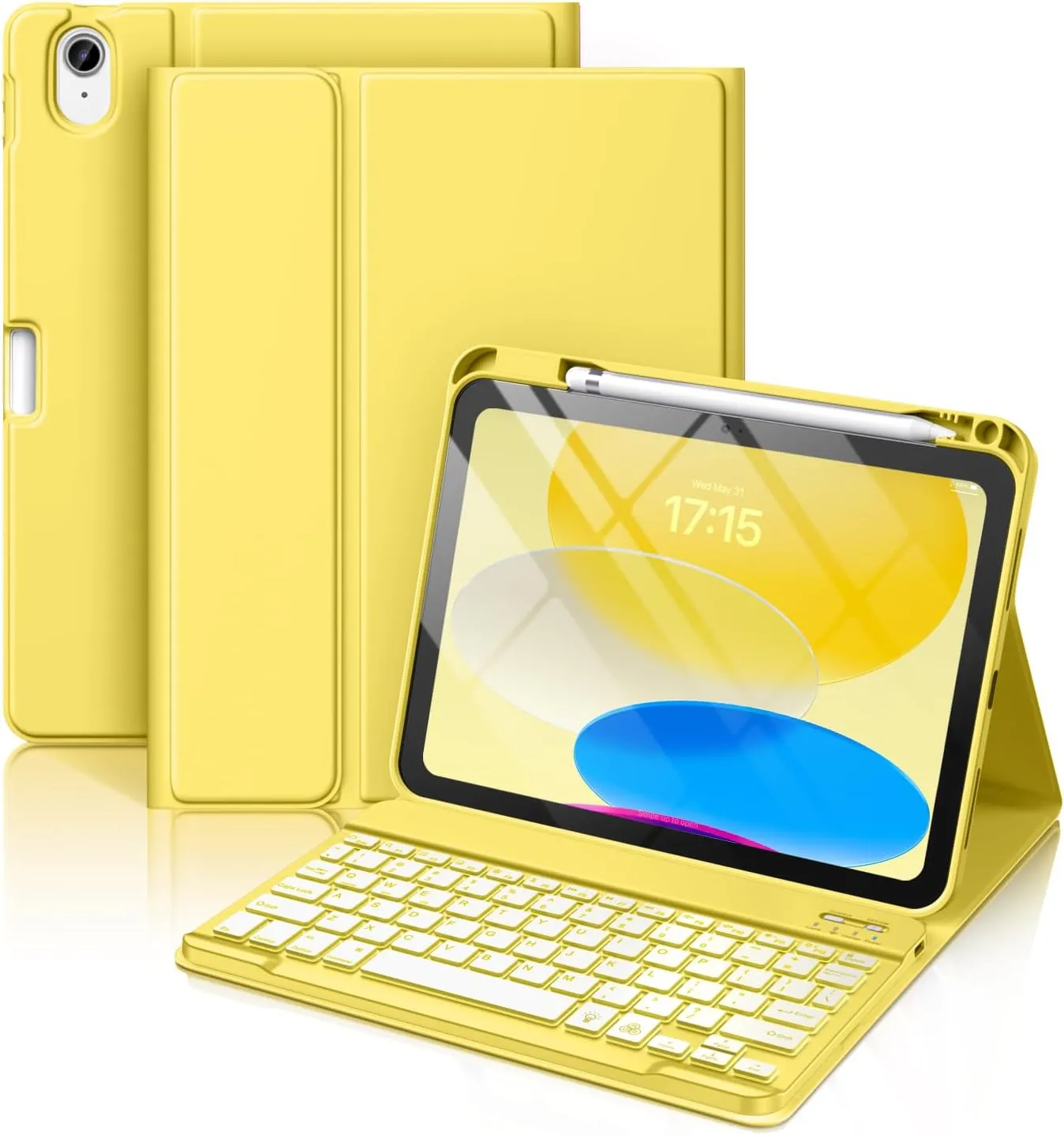 Hamile for iPad 11th 10th Generation Case with Keyboard - 7 Colors Backlit Wireless Detachable Folio Keyboard Cover with Pencil Holder for iPad 11-inch A16 2025 10th Gen 10.9 Inch 2022 (Yellow)