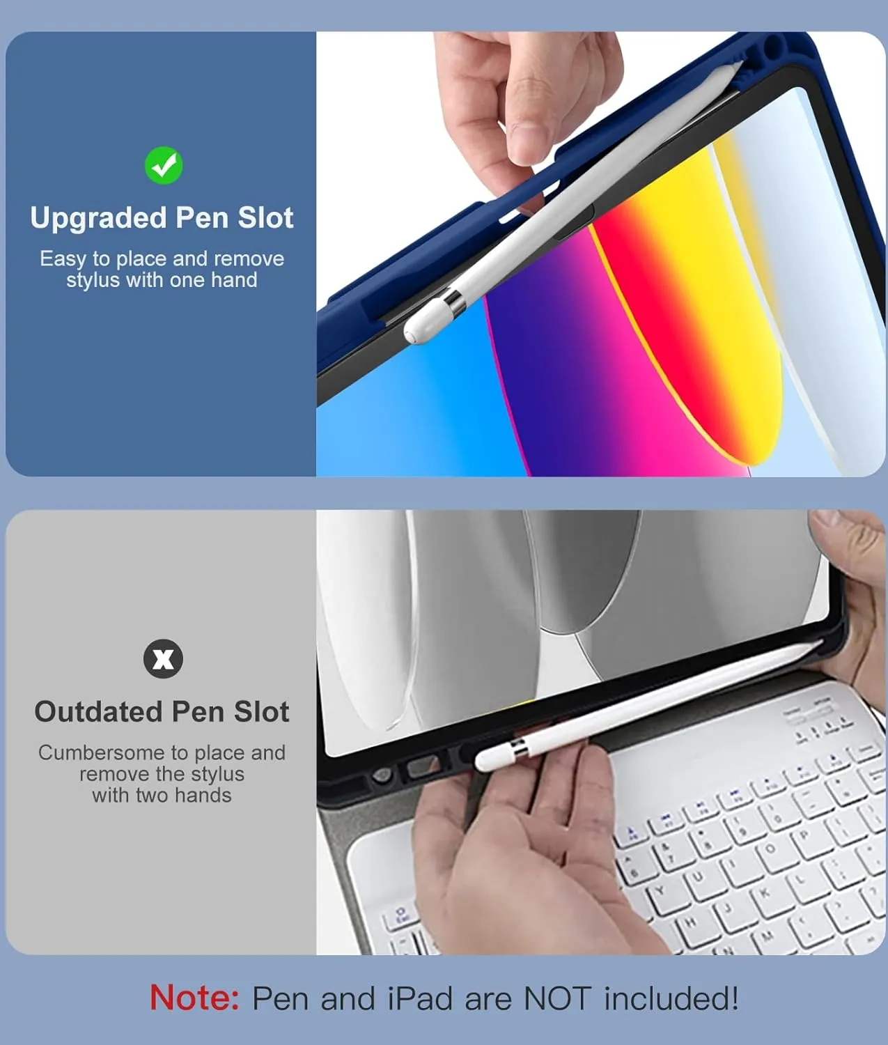 Hamile for iPad 11th 10th Generation Case with Keyboard - 7 Colors Backlit Wireless Detachable Folio Keyboard Cover with Pencil Holder for iPad A16 11-inch 2025 10th Gen 10.9 Inch 2022 (Navy Blue)