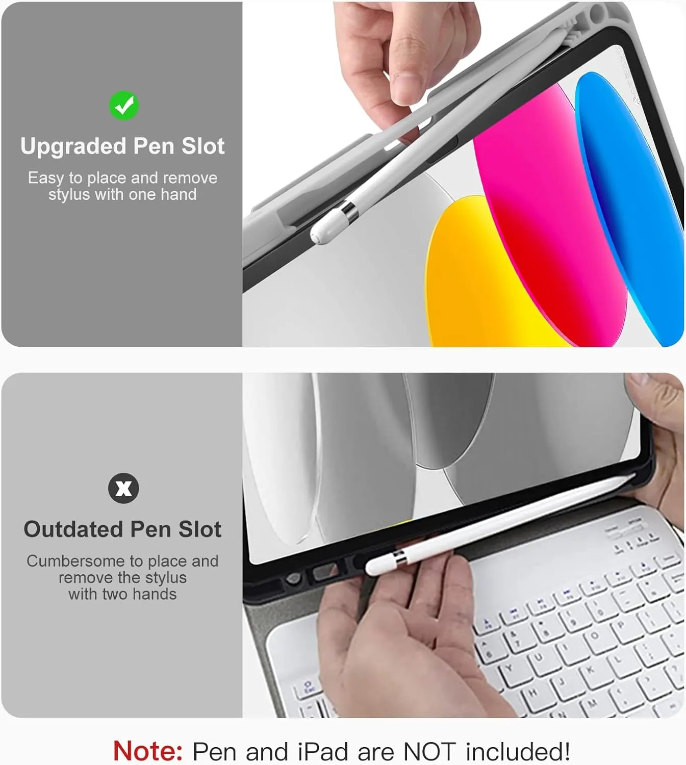 Hamile Keyboard Case for iPad 11th 10th Generation - 7 Colors Backlit Wireless Detachable Folio Keyboard Cover with Pencil Holder for iPad 11-inch A16 2025 10th Gen 10.9 Inch 2022 (Gray)