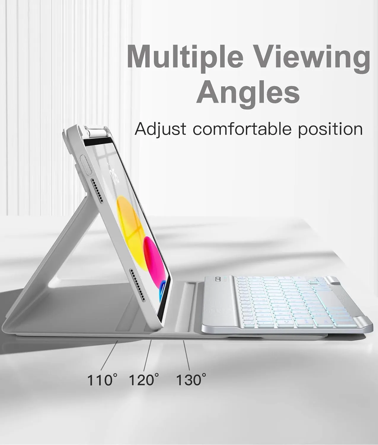 Hamile Keyboard Case for iPad 11th 10th Generation - 7 Colors Backlit Wireless Detachable Folio Keyboard Cover with Pencil Holder for iPad 11-inch A16 2025 10th Gen 10.9 Inch 2022 (Gray)