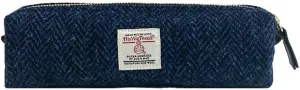 Harris Tweed Pencil Case Pouch Large Capacity Pencil Case with Zipper for Men and Women (Dark Blue)