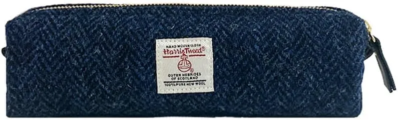 Harris Tweed Pencil Case Pouch Large Capacity Pencil Case with Zipper for Men and Women (Dark Blue)