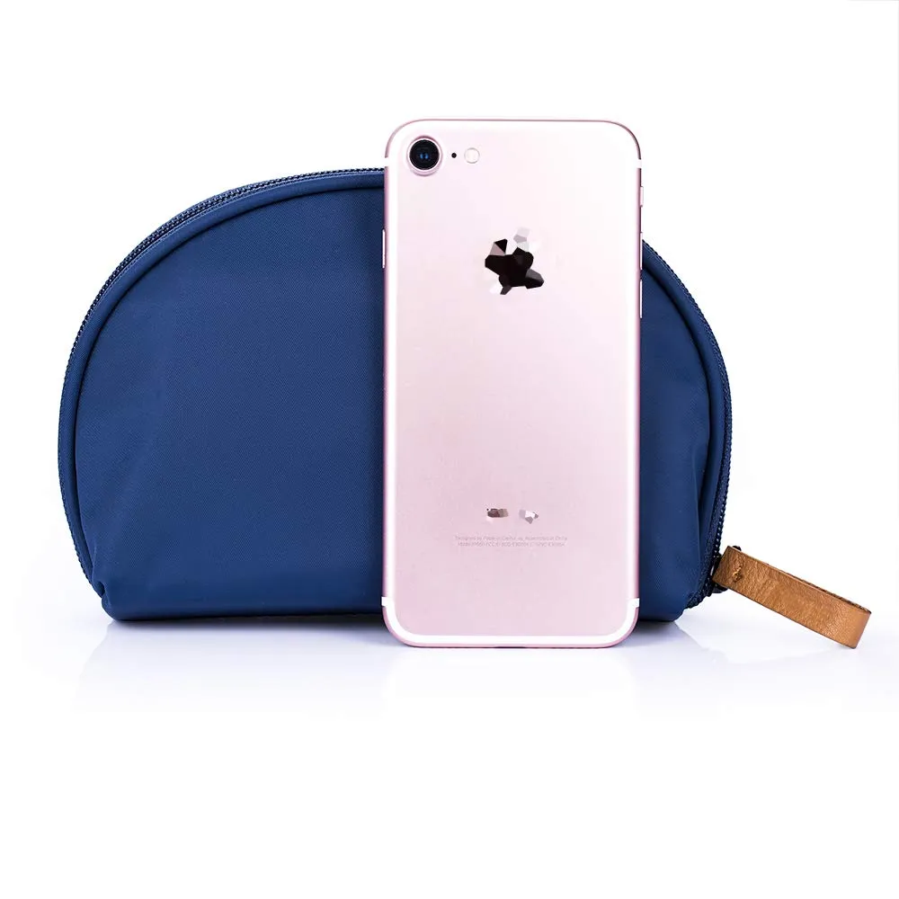 Hekyip Half Moon Cosmetic Bag, Travel Makeup Pouch, Portable Waterproof Cosmetic Pouch for Ladies Women, Small (NAVY BLUE)