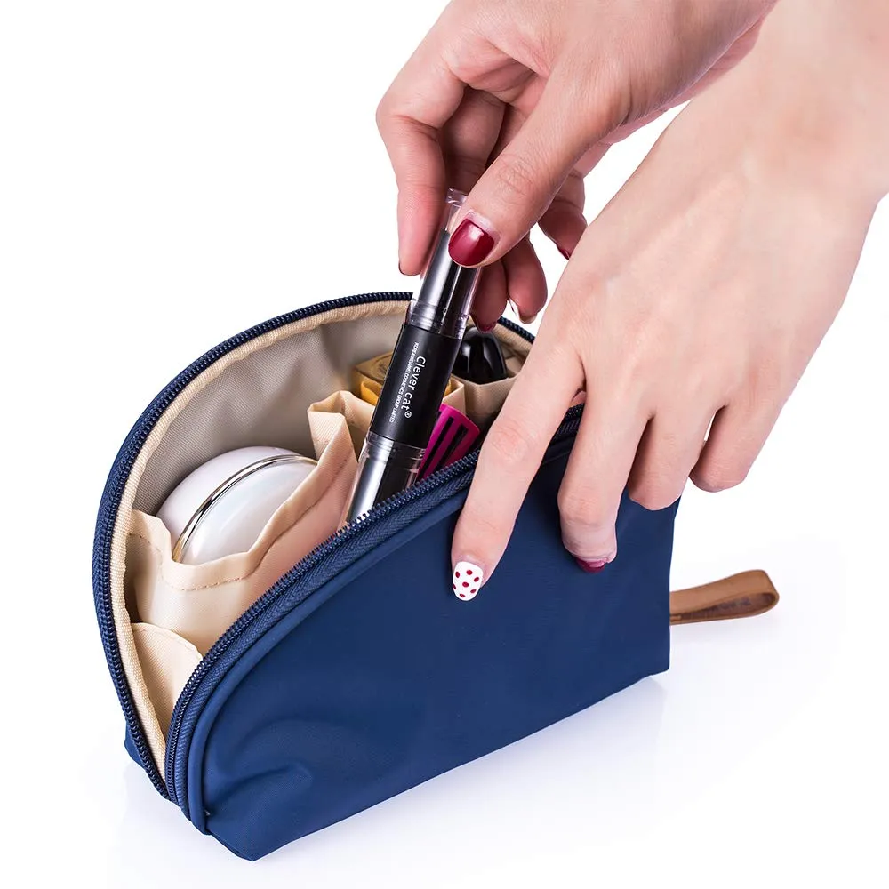 Hekyip Half Moon Cosmetic Bag, Travel Makeup Pouch, Portable Waterproof Cosmetic Pouch for Ladies Women, Small (NAVY BLUE)