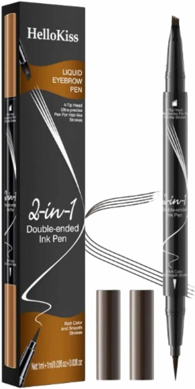 Hellokiss Liquid Eyebrow Pen, Microblading Eyebrow Pencil, Double Head Liquid Eyebrow Pencil, 2in 1 Liquid Eyebrow Pencil, Waterproof Natural Eyebrow Pen