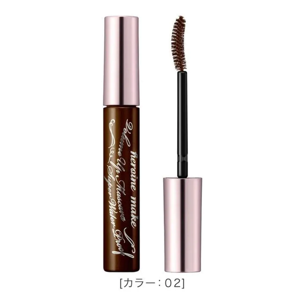 HEROINE MAKE by KISSME Volume UP Mascara Super Waterproof WP 02 Brown | with Ultra Volumizing for Even Long-Lasting and Curl Eyelash for Women