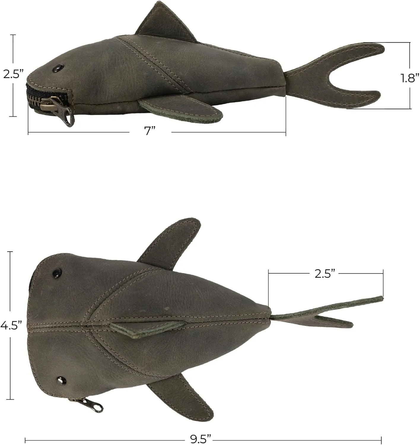 Hide & Drink, Zippered Coin Pouch, Shark Shaped Case, Stuffed Animal, Bank, Change Bag, Pencil Purse, Shark Shaped Cable Holder, Full Grain Leather, Handmade Wallet, Dark Jade