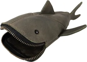 Hide & Drink, Zippered Coin Pouch, Shark Shaped Case, Stuffed Animal, Bank, Change Bag, Pencil Purse, Shark Shaped Cable Holder, Full Grain Leather, Handmade Wallet, Dark Jade