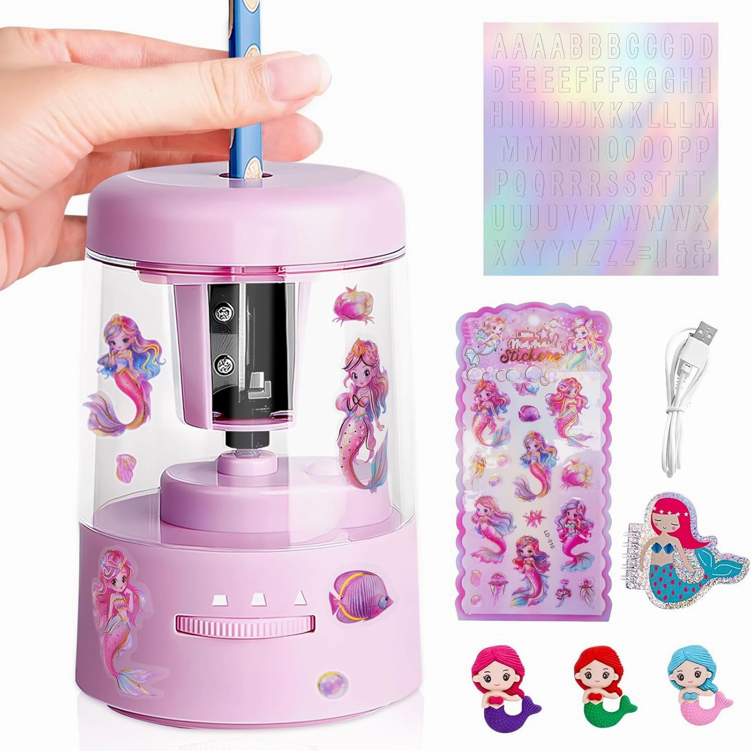 homicozy Electric Pencil Sharpener for Kids, Colored Pencil Sharpener Electric Plug in for Home/School, Heavy-Duty Helical Blade to Fast Sharpen, USB/Battery Operated