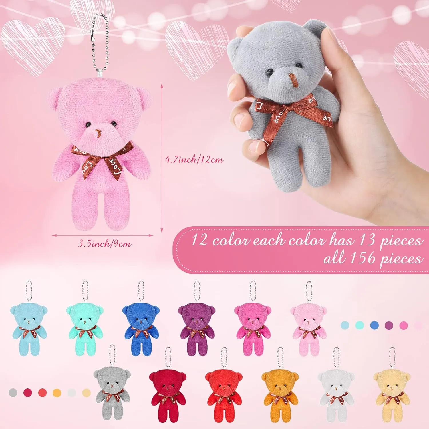 HyDren 156 Pcs Mini Bears Bulk 4.7 Inch Tiny Doll Stuffed Bear Animal Plush Toys Keychain for Graduation Kids Girls Boys Adults Wedding Gifts Party Favors(Multicolor)