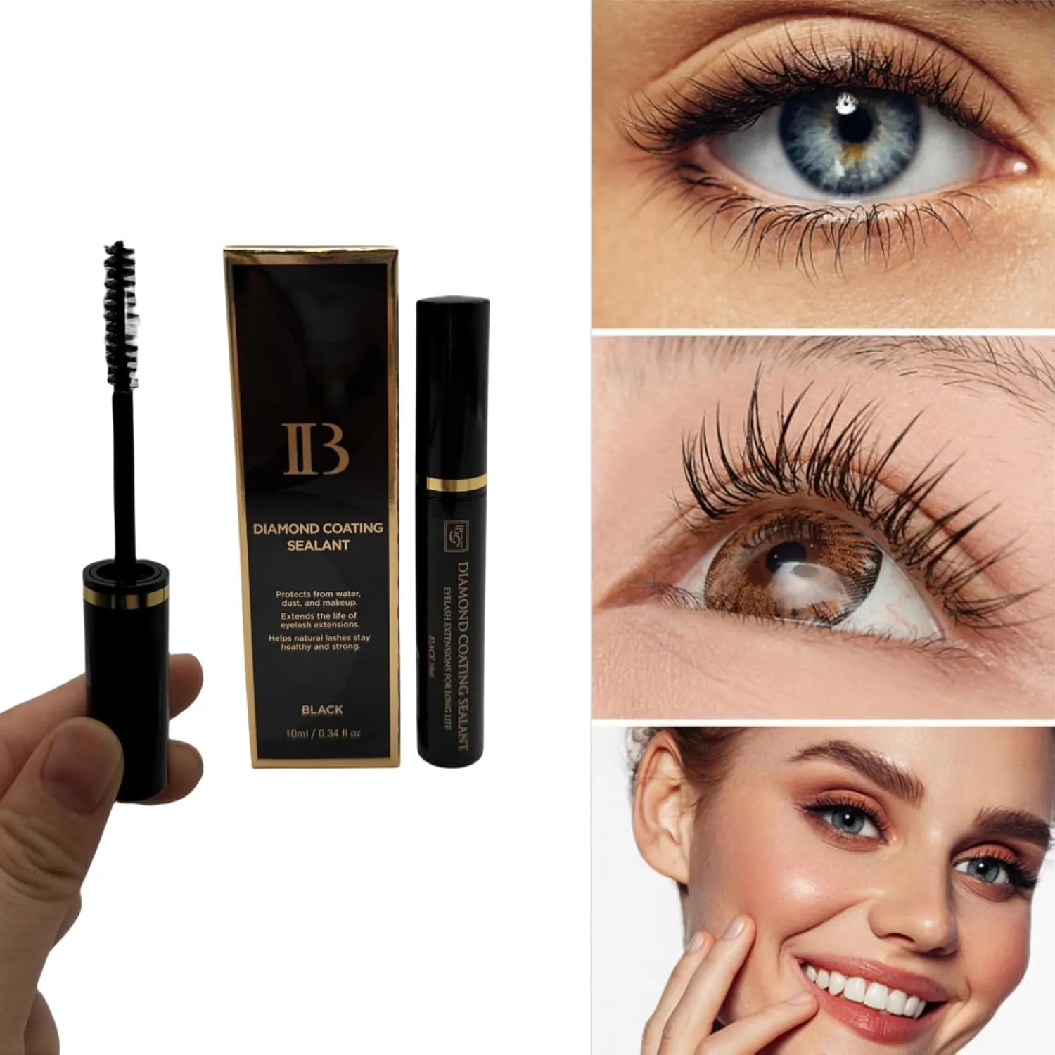 IB Eyelash Extensions Diamond Coating Sealant Black Coat Sealer Protective Longer Life 10ml Transparent 2 Bottles Professional/Personal use