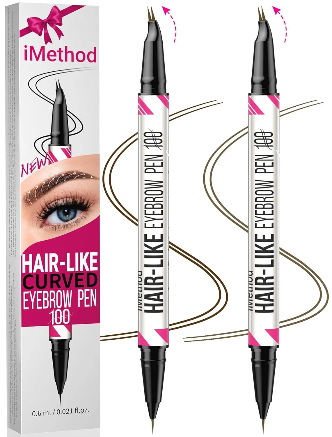 iMethod Curved Eyebrow Pen - Eyebrow Pencil, 2 Count Brow Pencil Dual-Ended with Curved Tip and Precise Brush-Tip for Natural Hair-Like Brows, Last All-Day, Dark Brown and Brown Each