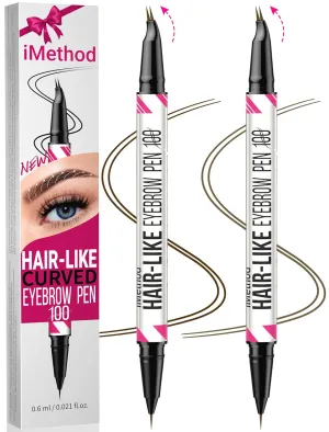 iMethod Curved Eyebrow Pen - Eyebrow Pencil, 2 Count Brow Pencil Dual-Ended with Curved Tip and Precise Brush-Tip for Natural Hair-Like Brows, Last All-Day, Dark Brown and Brown Each