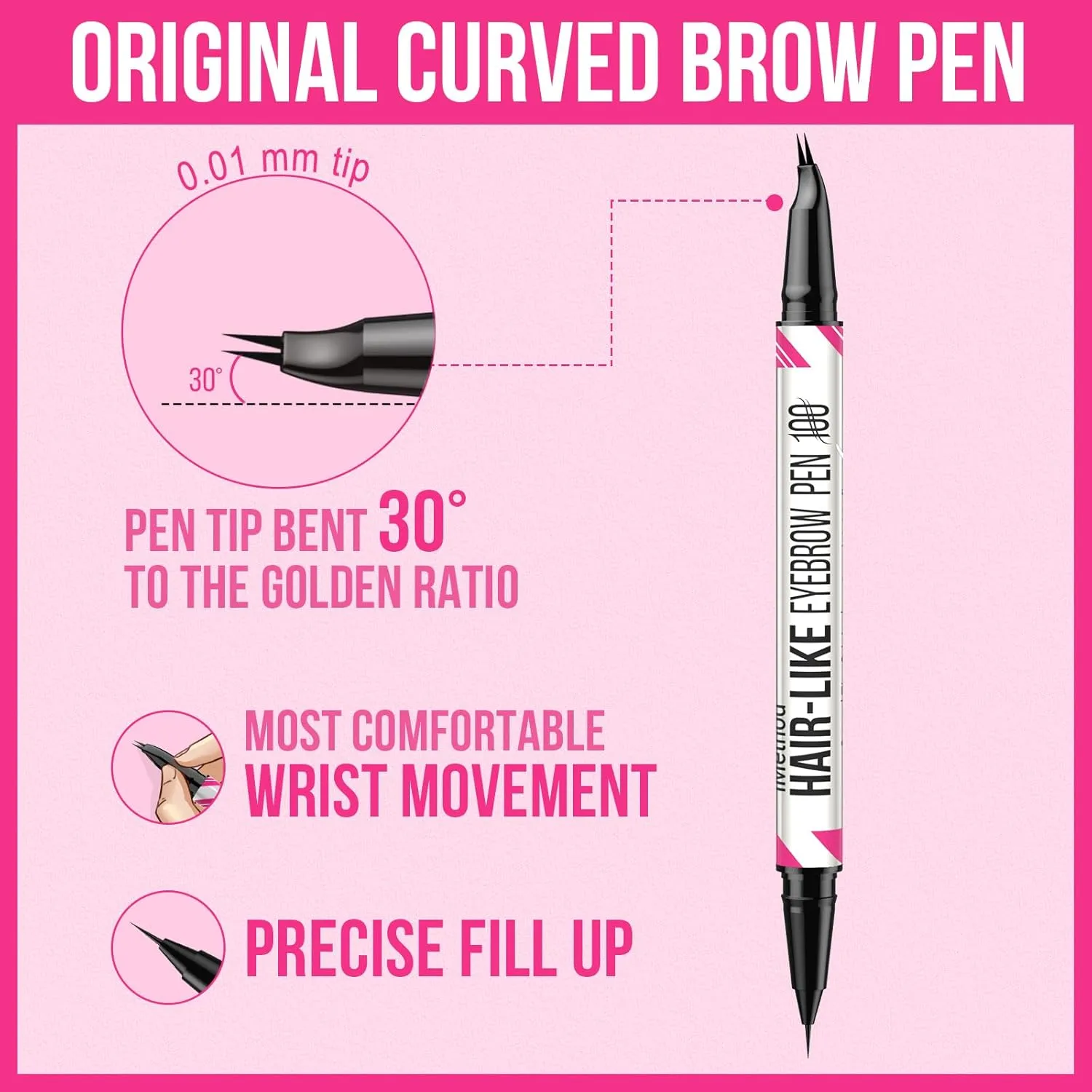 iMethod Curved Eyebrow Pen - Eyebrow Pencil, 2 Count Brow Pencil Dual-Ended with Curved Tip and Precise Brush-Tip for Natural Hair-Like Brows, Last All-Day, Dark Brown and Brown Each